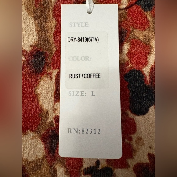 NWT Aryeh Rust Brown Print Stretch Keyhole Long Sleeve Shift Dress Large L 14 16 - Picture 5 of 5